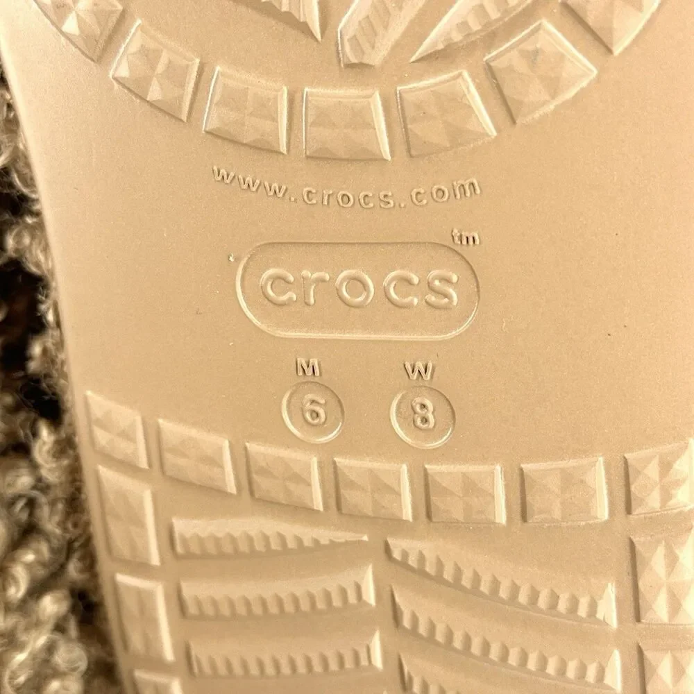 CROCS CRUSH DOODLE FUR Pull On Winter Ankle Boots Womens Size 8 Mens 6
